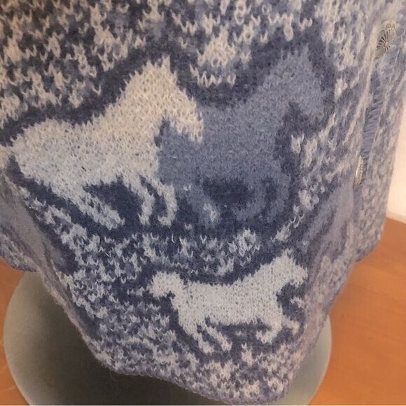 Winona Women's‎ Large Vintage Wool Blue White Knit Horse Southwest Animal Vest - Picture 7 of 15
